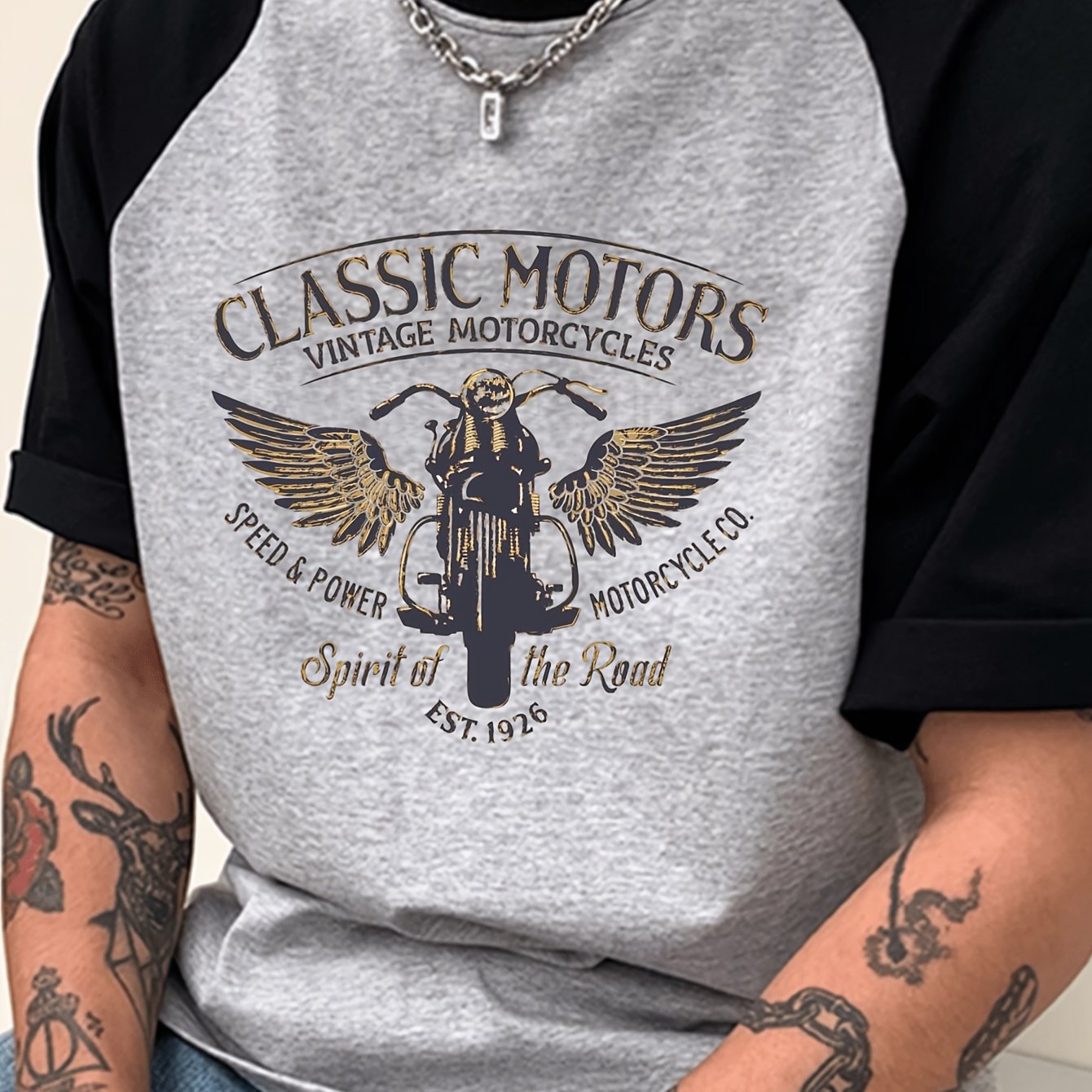 TEMU Vintage Raglan Short Sleeve Men's T-shirt / 2026 Summer New Arrival / Color-block Raglan Sleeve Top / Daily Outing Wear / Casual Sport Shirt For