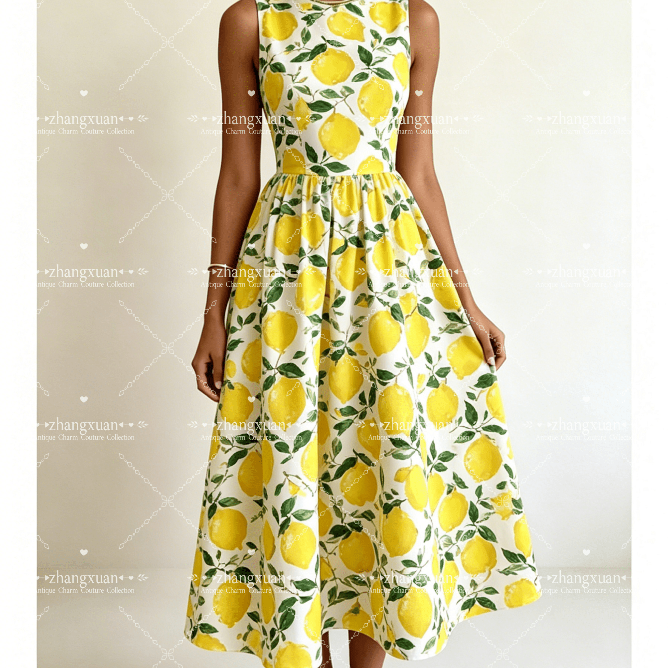 Image of 2026 Summer New Women's Sleeveless Dress, Unique High Art Print, High Waist A-line Loose Swing Skirt, Elegant And Elegant, Casual Retro Aesthetics, Suitable For Vacation - Cocktail Party - Daily Wear