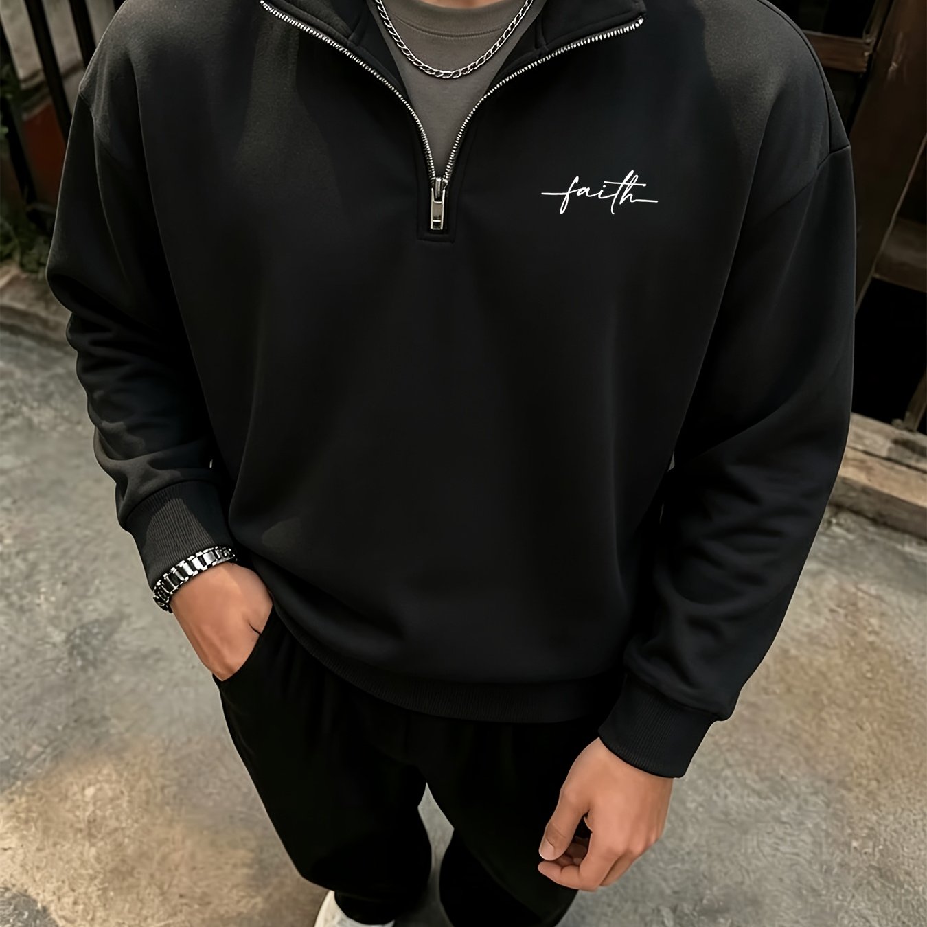TEMU Men's Half-zip Sweatshirt, Print Stand-collar Sweatshirt, Casual Long Sleeve Fleece Stand-collar Sweatshirt (unisex), Autumn Essentials