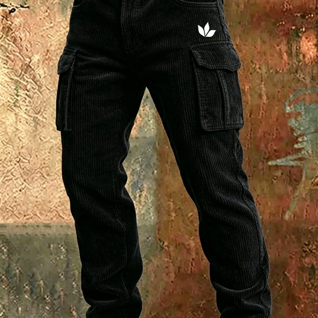 Image of Men's Corduroy Cargo Pants High-waisted Straight-leg Trousers With Multi-pocket & Corduroy Suitable For Casual Outdoor Pants, Machine Washable Spring/fall Seasonable Wear