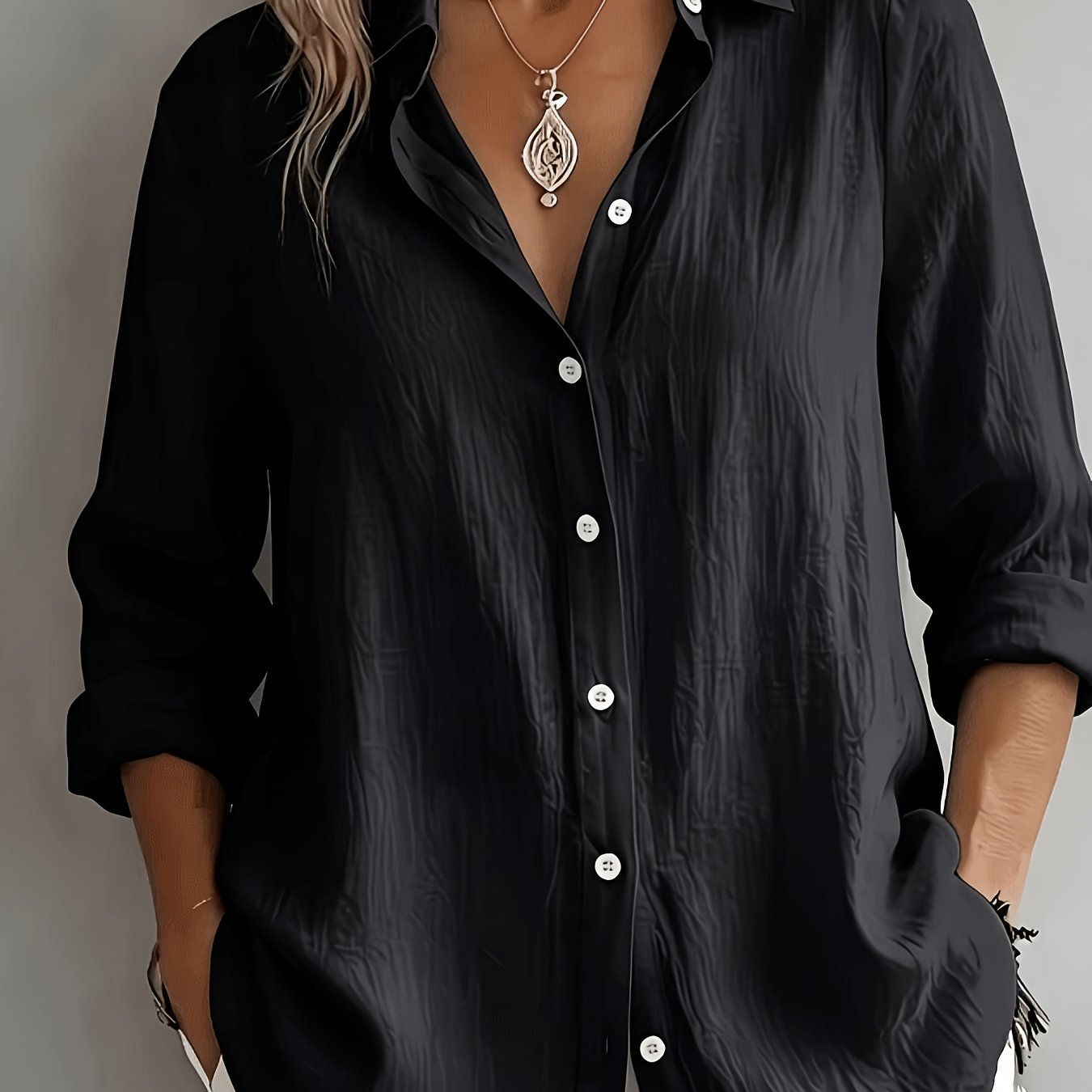 TEMU Elegant Special Edition Women' Color Shirt - Long Sleeve Button-up, Classic Collar, Suitable For Office, , Or Formal Events, Office Wear,