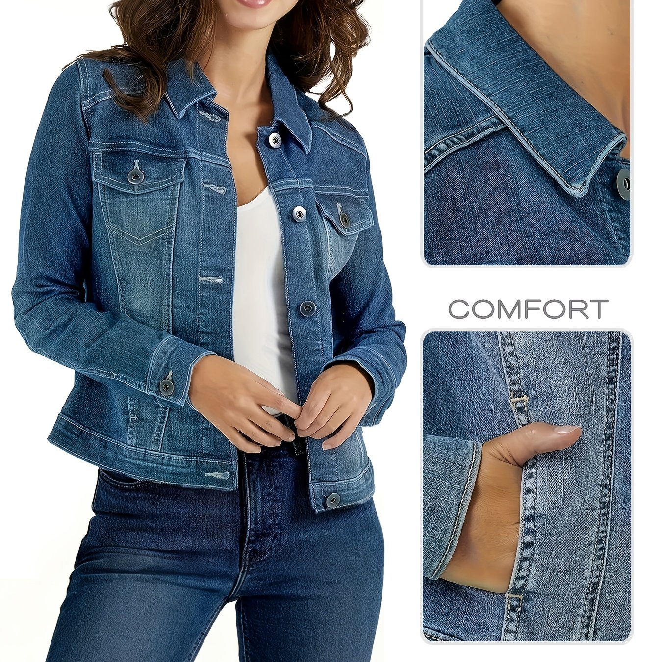 Women's And Autumn Sports Casual Jacket, Women's Fashionable Black Washed Short Denim Jacket, 90s Women's Elegant Clothing, Suitable For , Casual Clothes, , Suitable For