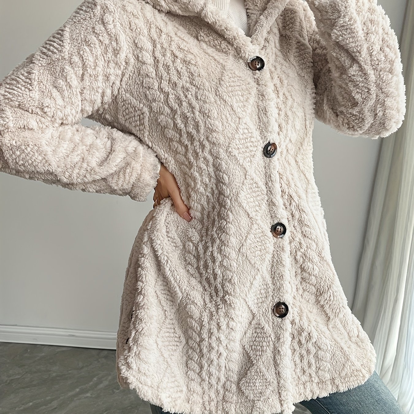 Image of 2024 New Style Autumn Winter Jacquard Hooded Cardigan Jacket