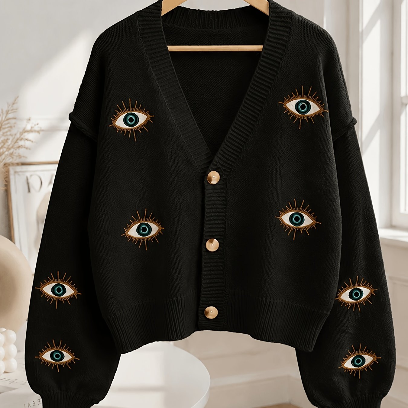 TEMU Pull Oversize Doux pour Femme Automne et Hiver avec Broderie Œil Grand