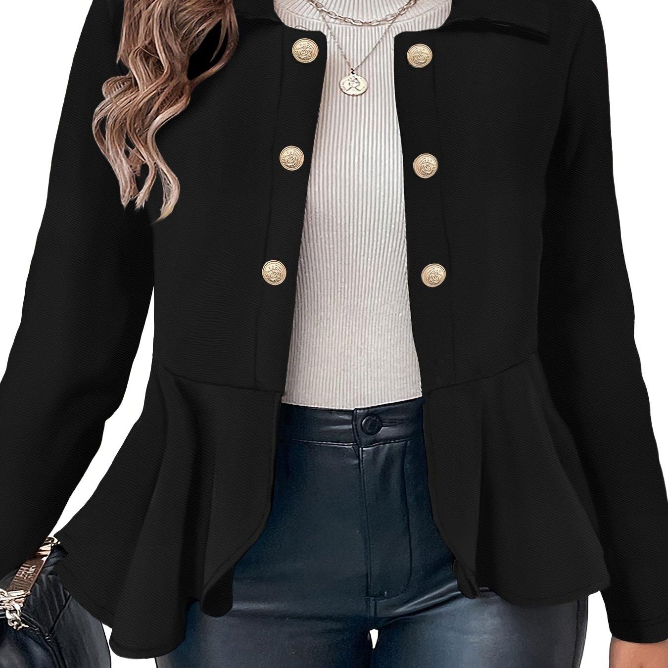 Plus Size, Elegant -size Single-breasted Coat With Lapel And Pleated Hem, Suitable For Daily Wear, Spring/autumn Style
