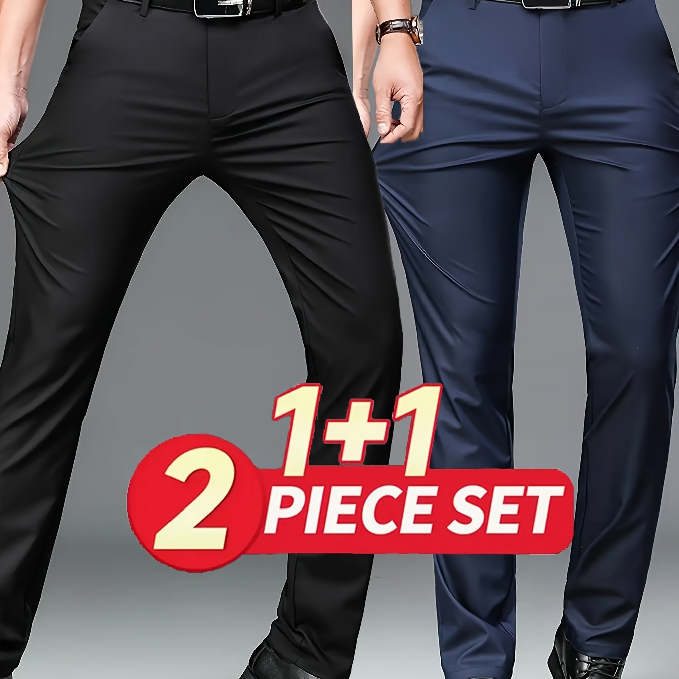 Image of 2pcs Men's Professional Business Trousers Stretch Wrinkle-free No-iron Dress Pants Casual Long Pants Loose All-match Casual Straight Suit Trousers Office Wear