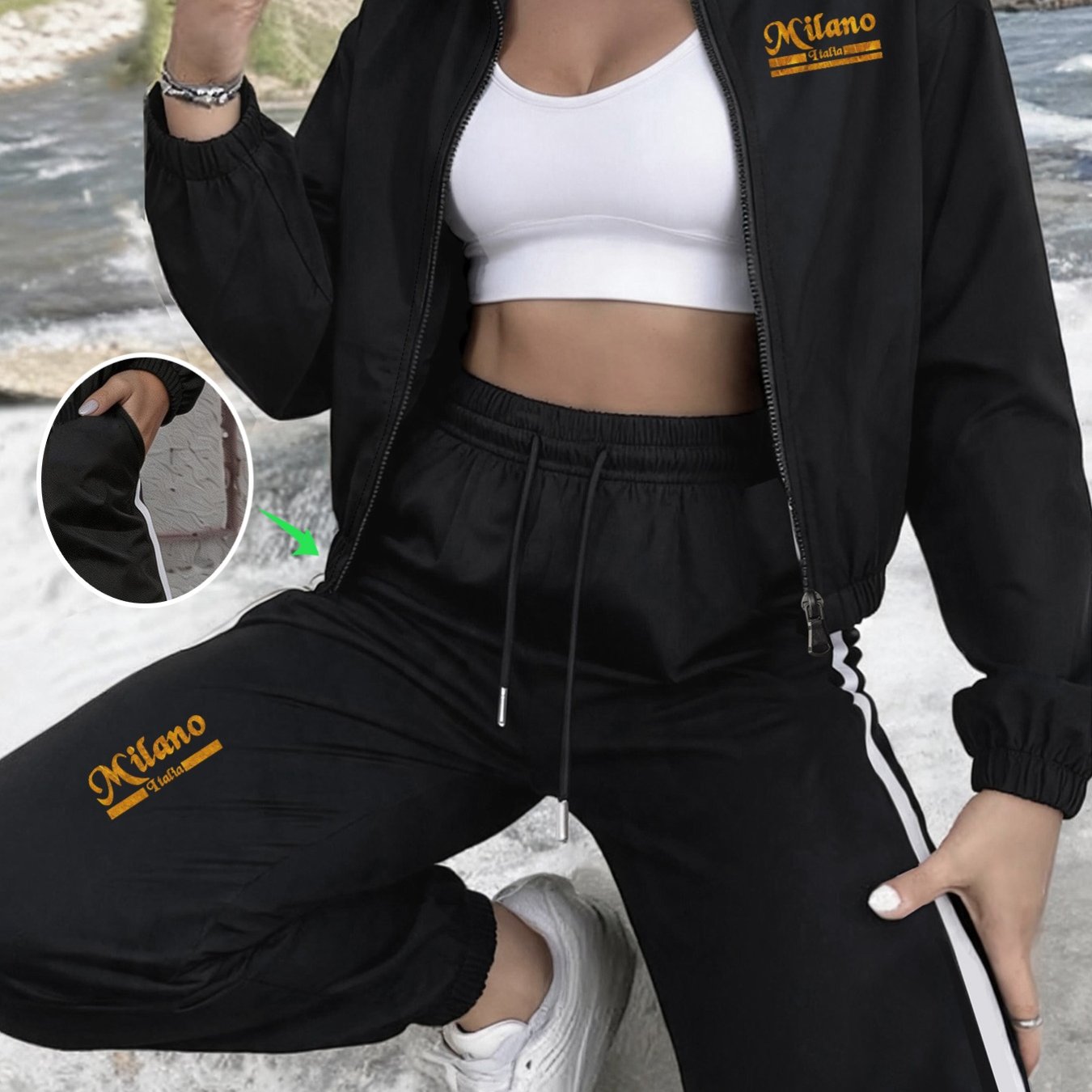 TEMU 2pcs Autumn/winter Trench Coat Jacket And Jogger Pants Set With Fashion Print, Classic Urban Style Pattern, Long-sleeve Trench Coat Jacket And