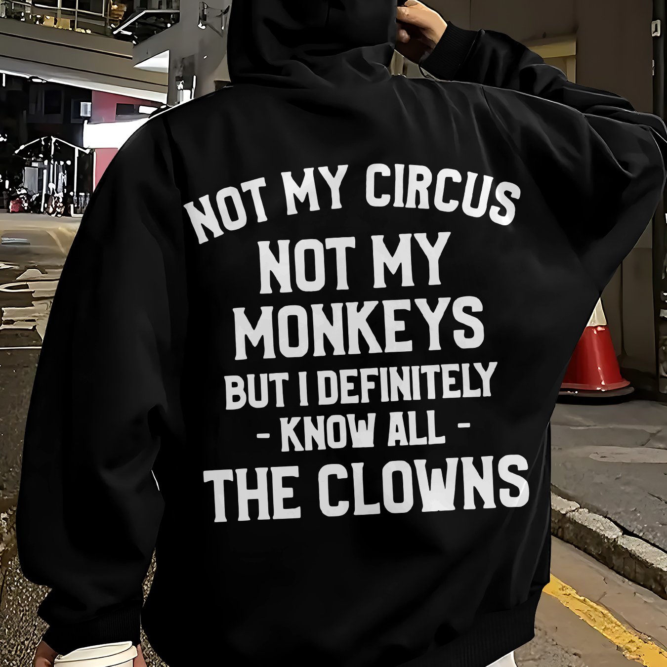 TEMU Men's Funny "not Not My Monkeys" Clown Slogan Hooded Sweatshirt - Brown With White Print, Loose Fit Streetwear Pullover, Casual Winter Hoodie
