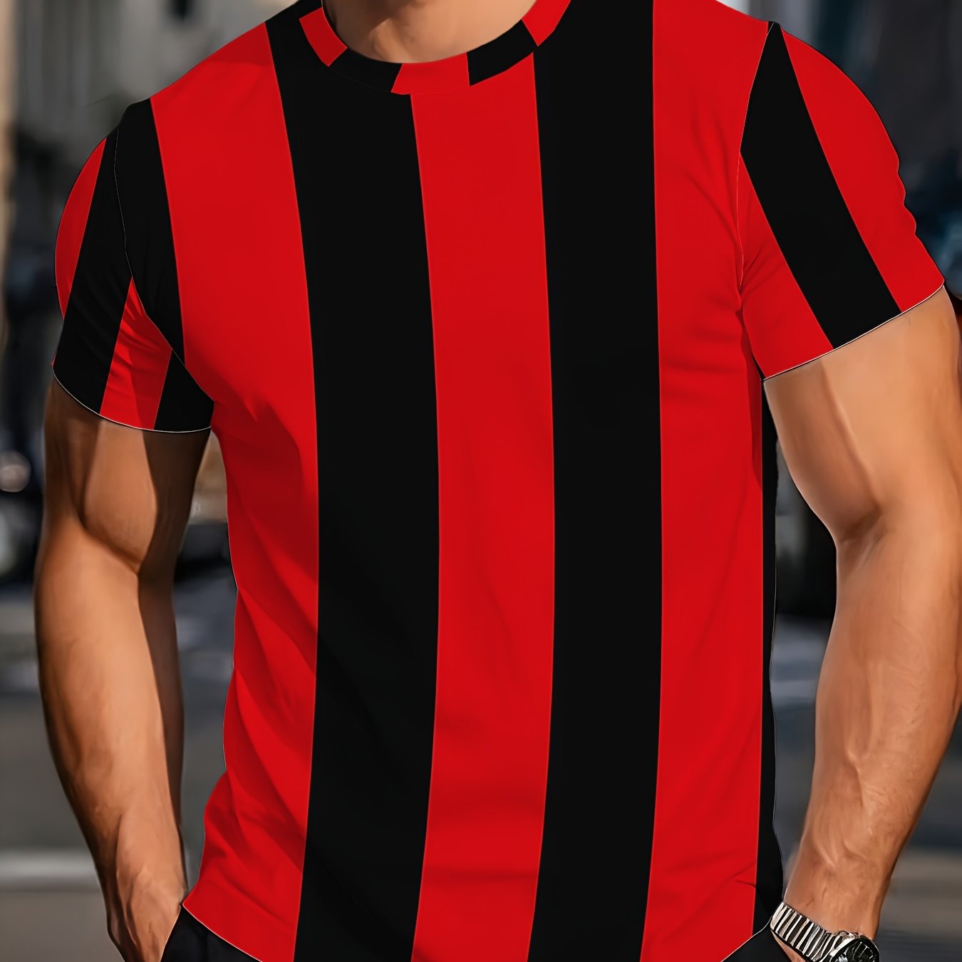 TEMU T-shirt da a righe verticali rosse e nere, casual, perfetta i , elegante maglietta da , idea regalo perfetta per il compleanno e del pap�