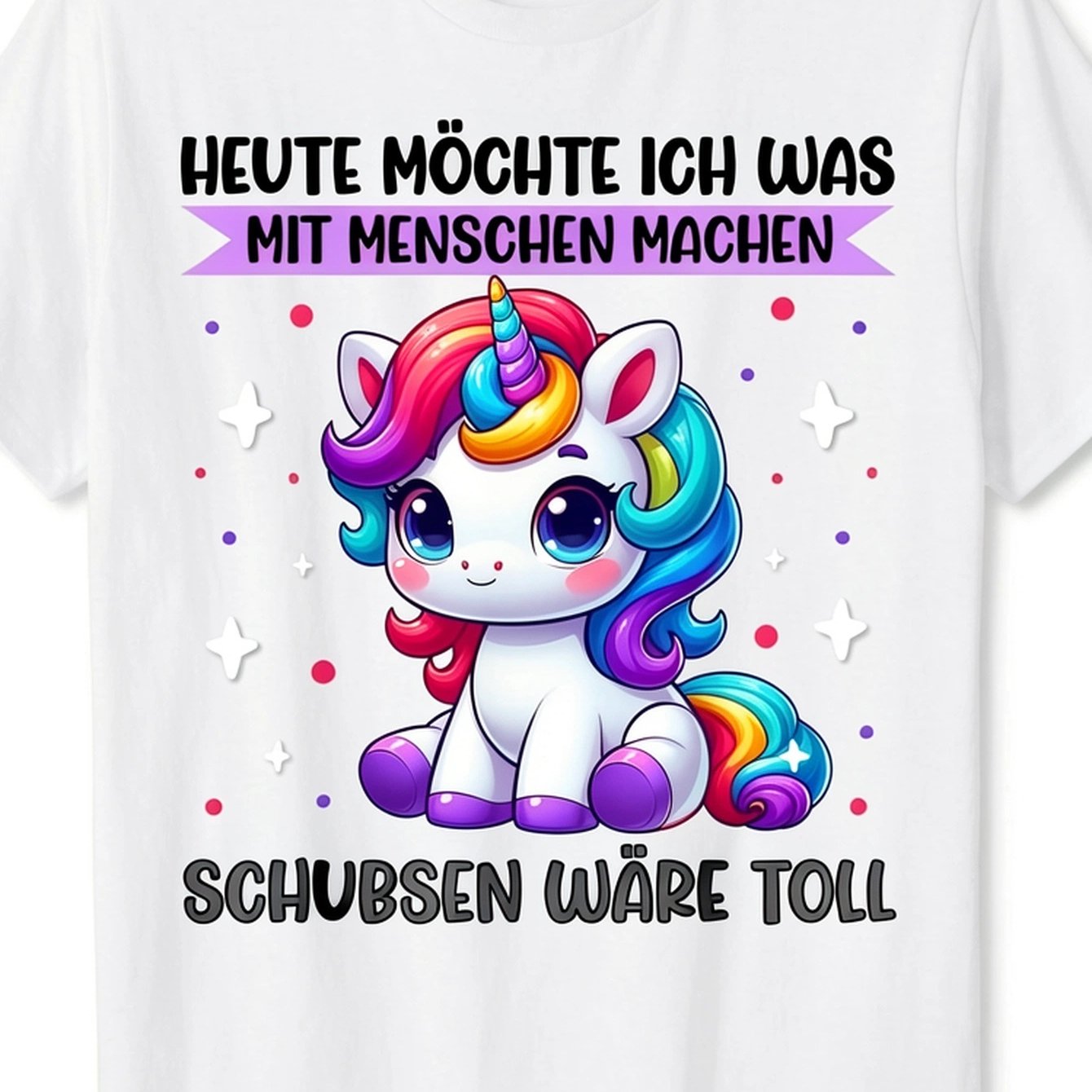 T-shirt With German Text: Today I Want To : Pushing A Unicorn | Casual Crew Neck, Stretch Fabric, Regular Fit, Perfect For Men, Geometric-pattern