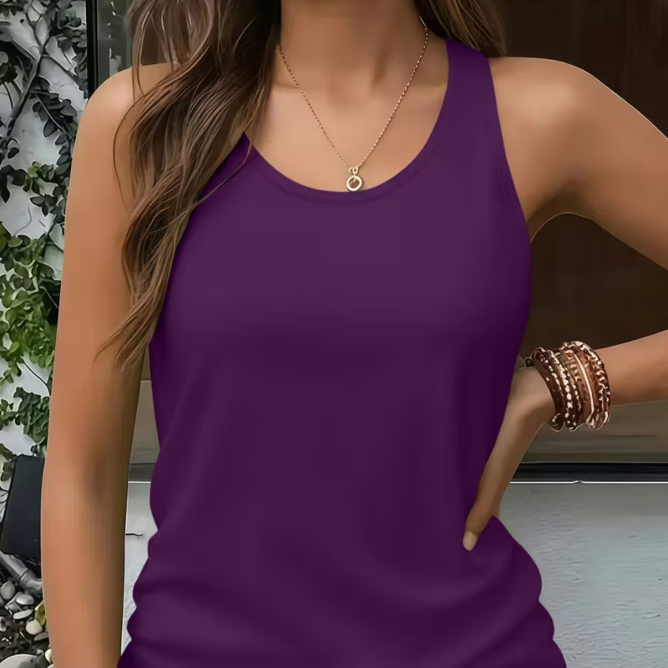 TEMU Women' Purple Sleeveless Racerback Tank Top - Opaque Crewneck Cami Vest, Basic Plain Suitable For Streetwear, Daily Wear, & Layering, Machine