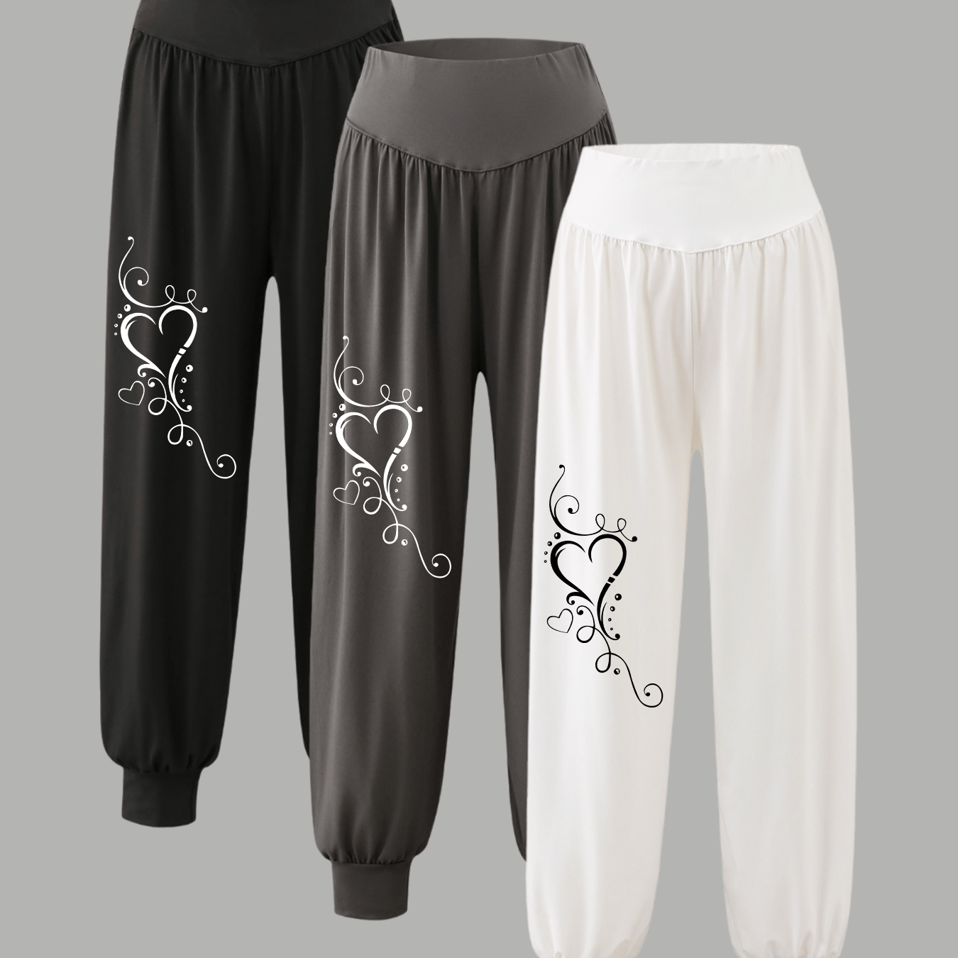 Image of 3pcs Set Standard Size Printed Women's Casual Pants Harem Pants, Summer Casual Sport Comfortable Jogging Pants