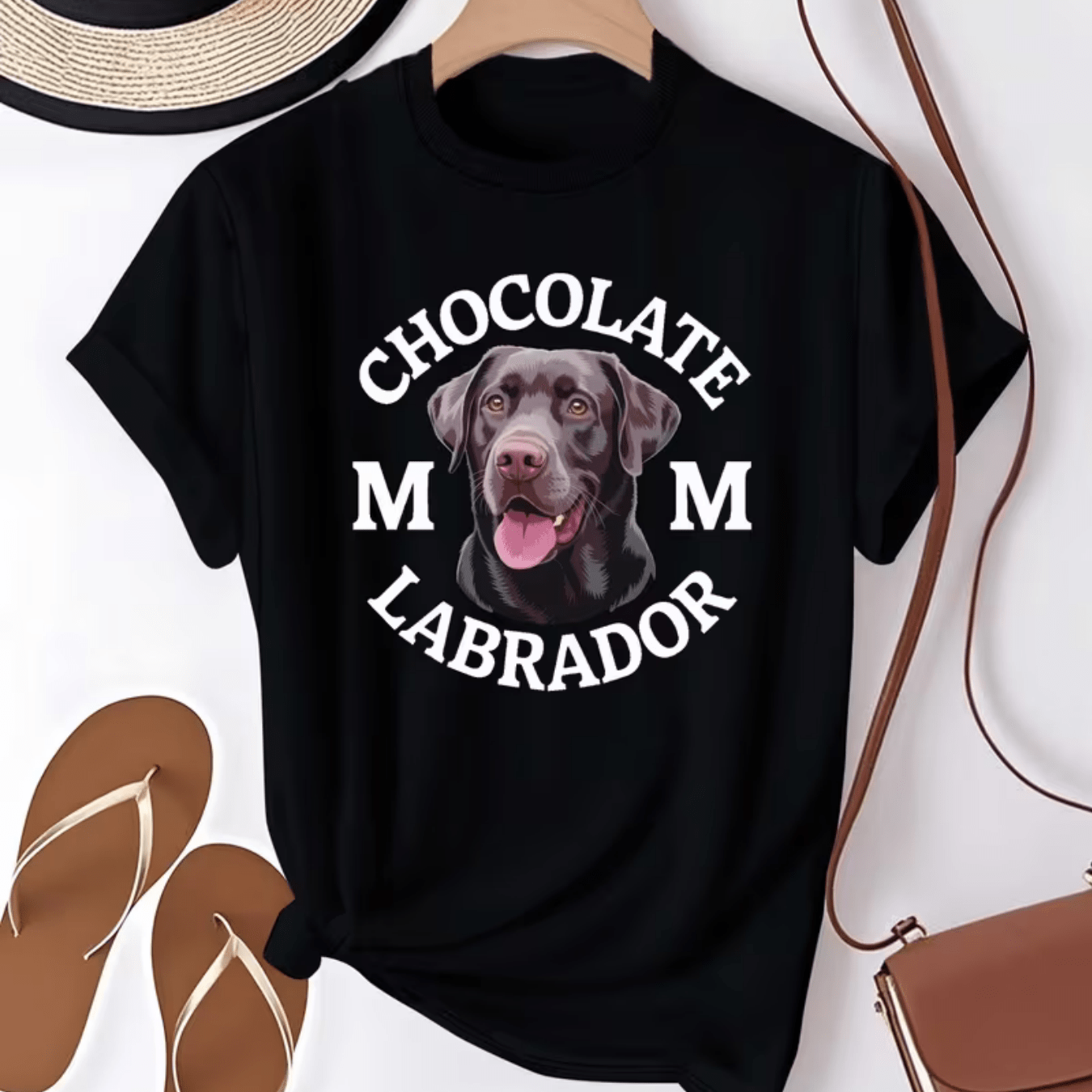 TEMU Women's Chocolate Labrador Puppy & Mml Logo T-shirt - Short Sleeve Casual Labrador Dog Mom Gift, Breed Apparel, Machine Washable For
