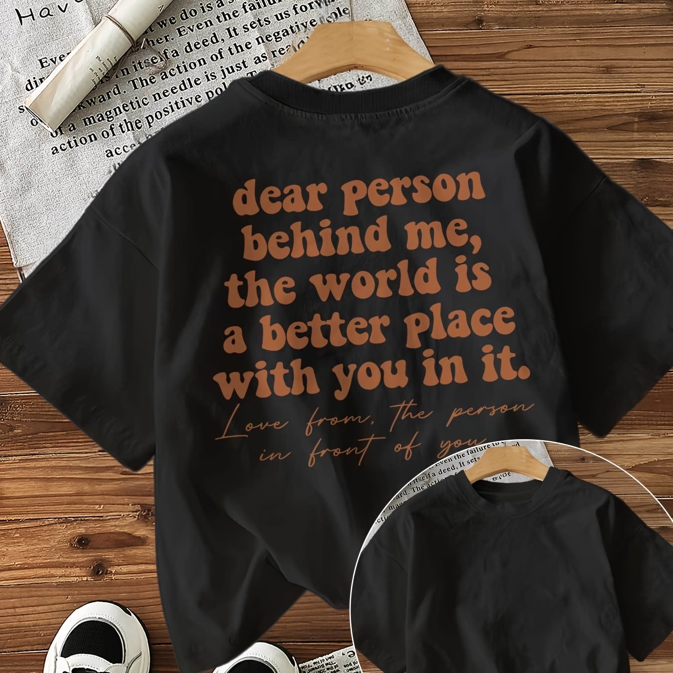 Image of Letter Print T-shirt, Short Sleeve Crew Neck Casual Top For Summer & Spring, Women&;s Clothing