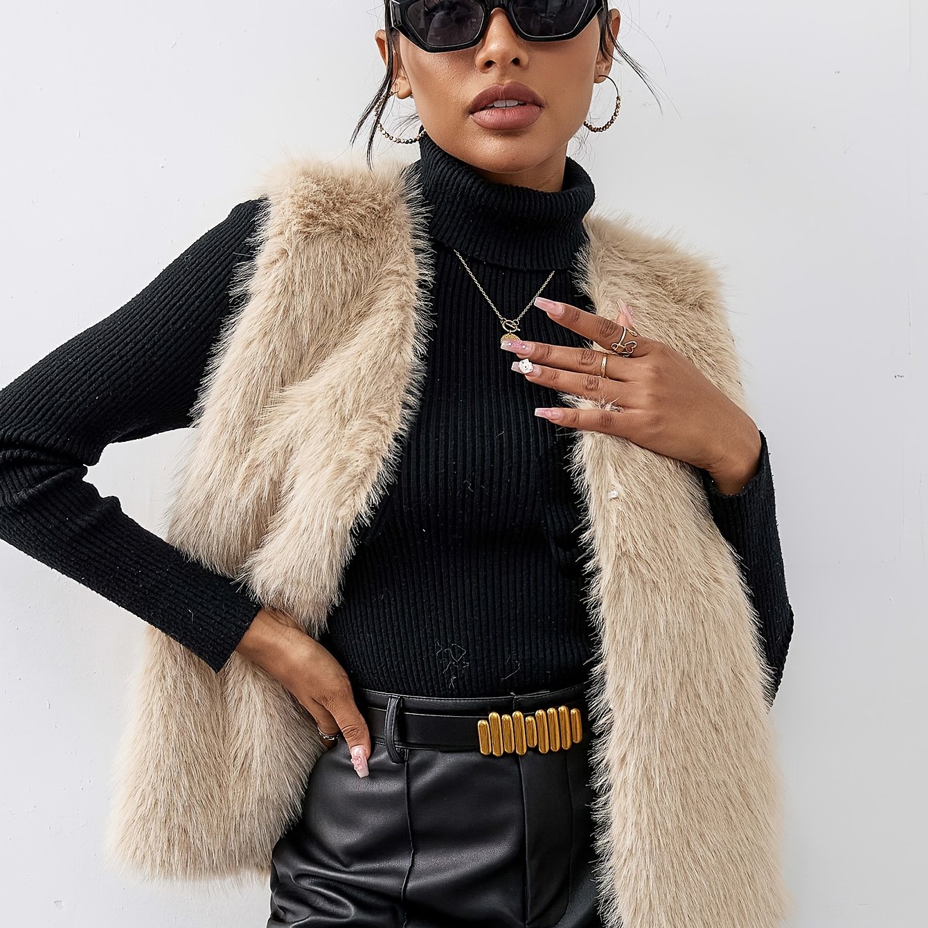 Open Front Fuzzy Vest Jacket, Elegant Sleeveless Vest For Fall & Winter, Women's Clothing