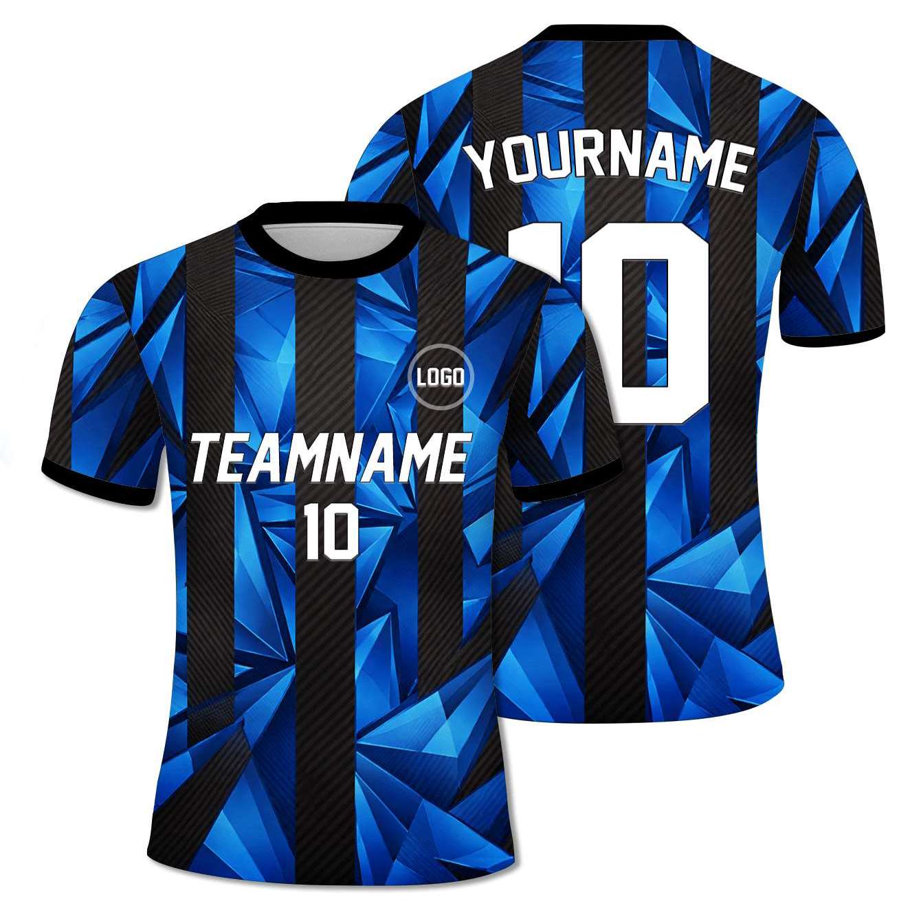 TEMU Camiseta de manga corta con cuello y estampado geométrico azul de cristal triturado a rayas para verano y otoño, camiseta de fútbol para hombre,