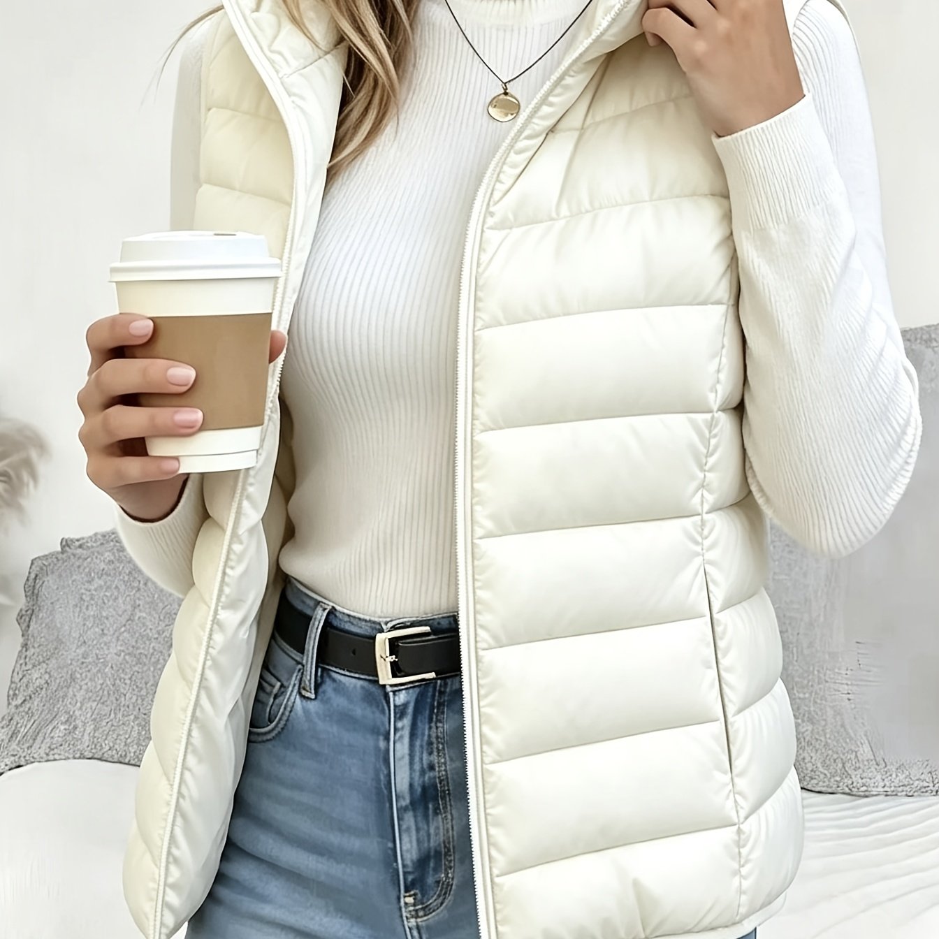 TEMU Women's Hooded Vest For Spring, Autumn, And Winter - Lightweight Collar Zipper Sleeveless Cardigan, Versatile Top For Daily Commuting, Dates,