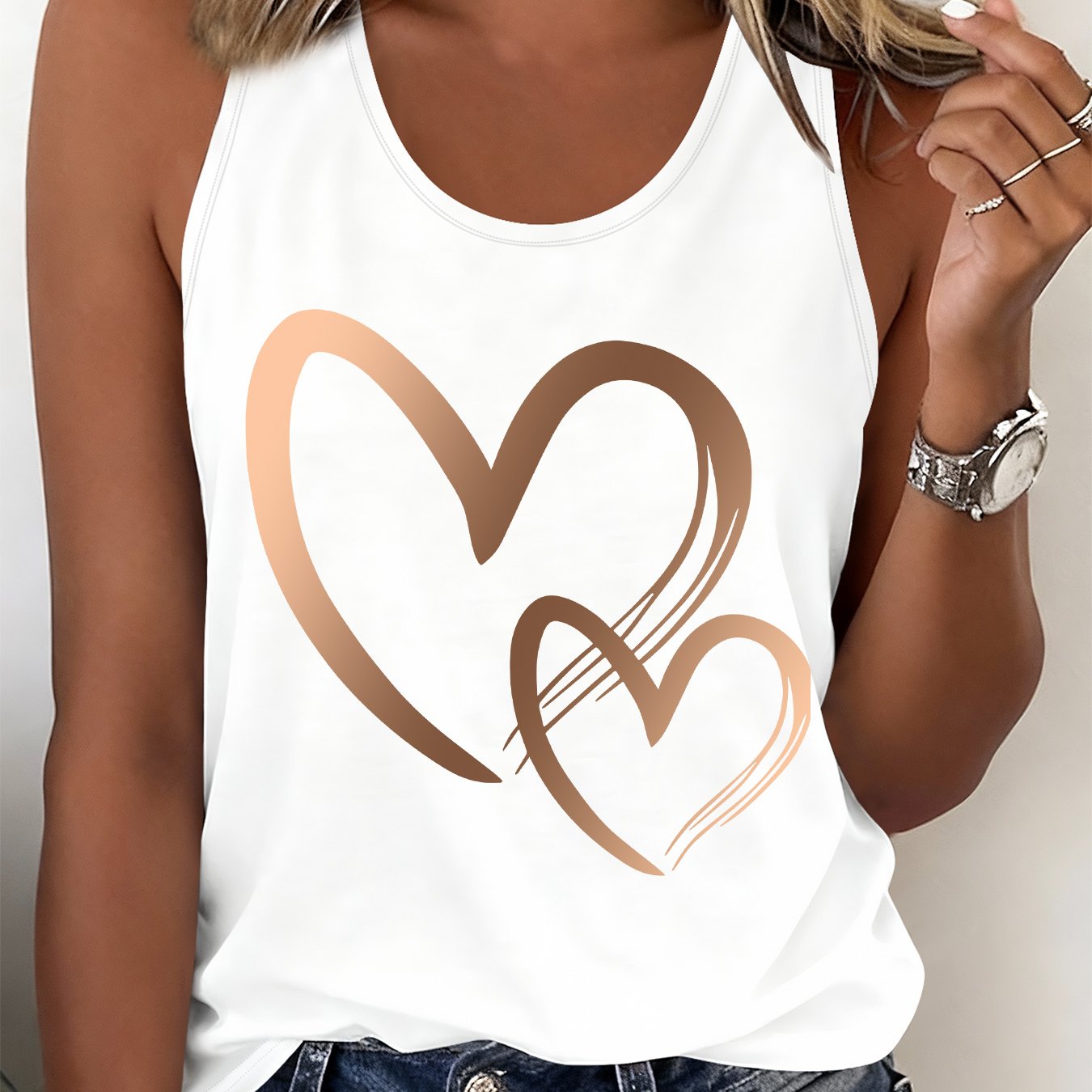 TEMU (064#) Women's /summer Tank Top, Heart Print Sleeveless Vest, Casual And Versatile, Comfortable And Breathable, Stylish And Simple