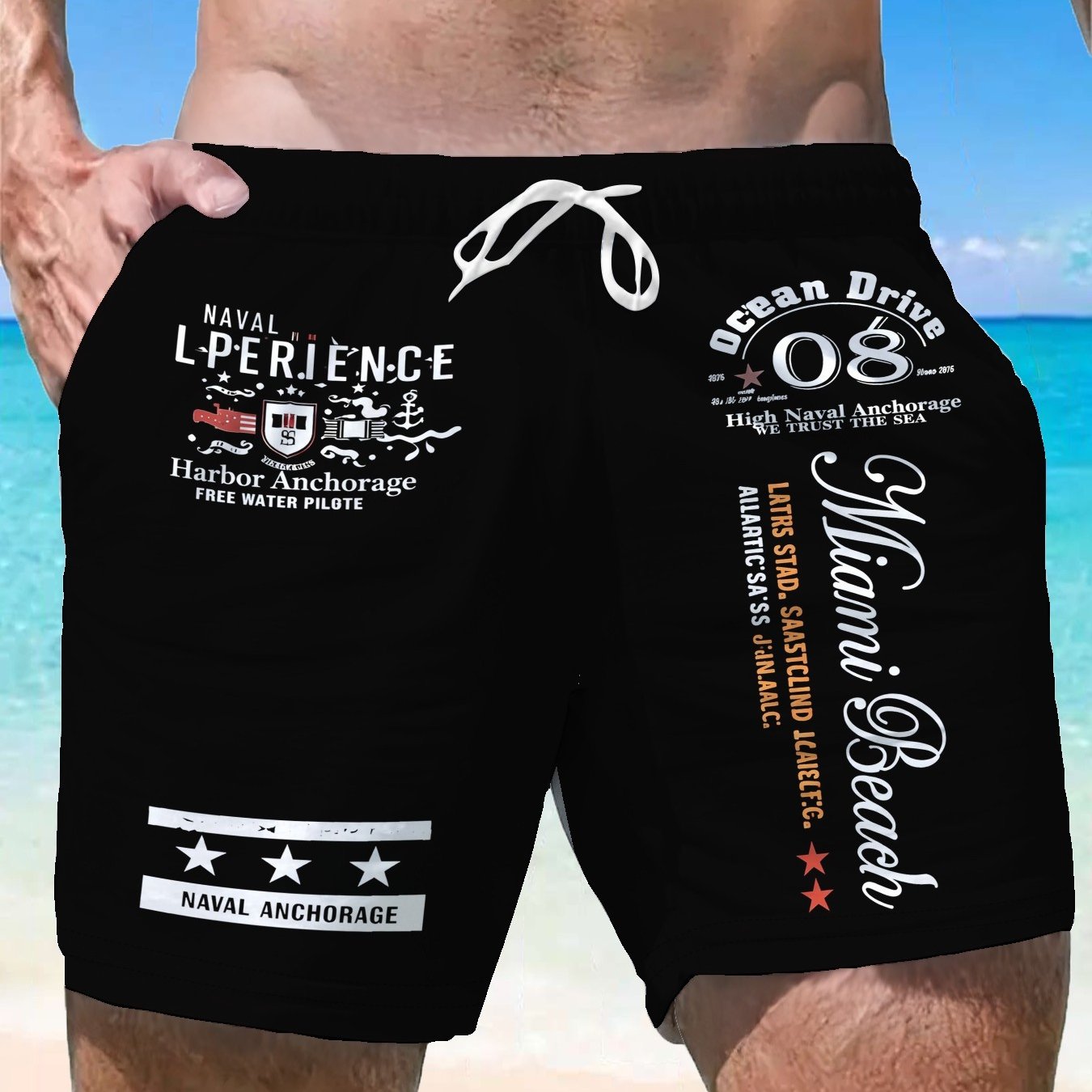 TEMU Short décontracté pour homme, 1 pièce, à motif géométrique imprimé non texturé, confort d'été en extérieur, design tendance, GRANDE TAILLE