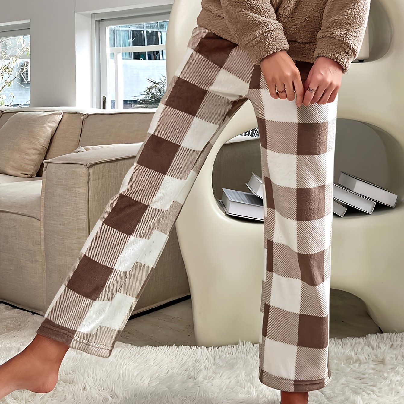 TEMU Autumn/winter Plush Print Women's Pajama Pants