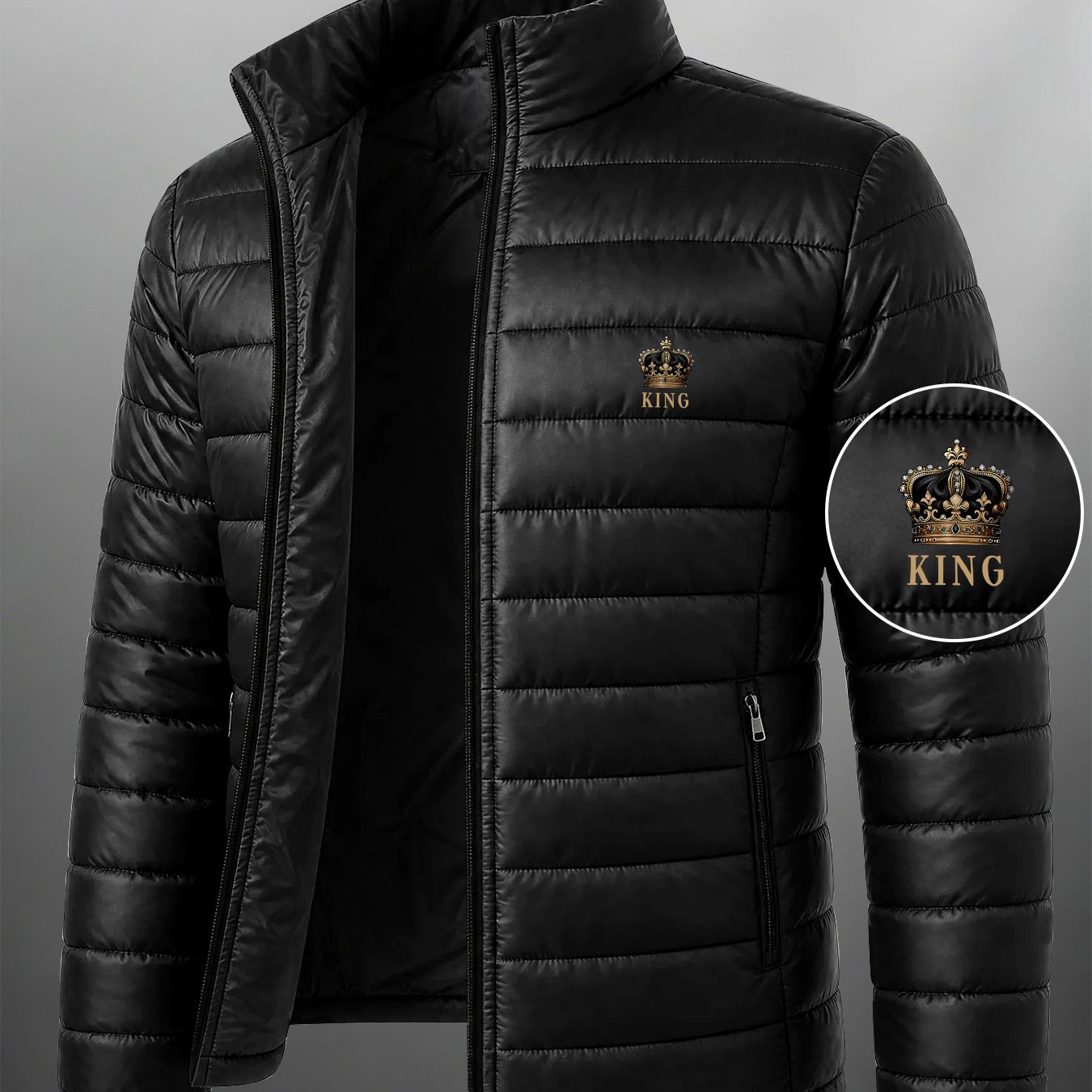 TEMU Men' Thermal Padded Jacket With & Suitable For, Zipper Front Closure, Stand Collar, Machine Washable Outer For Commuting, Winter Warm, Casual