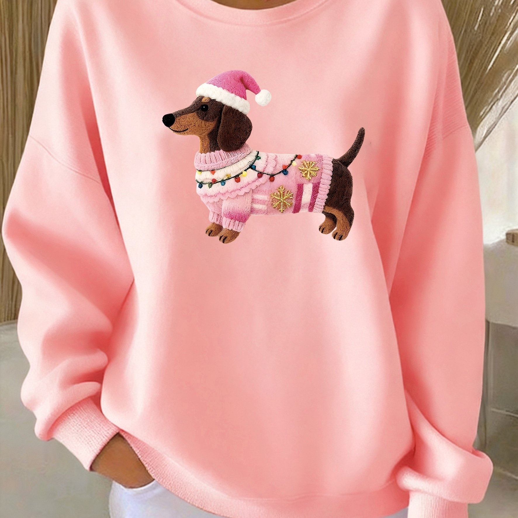 TEMU Women's Christmas Print Pink Sweatshirt