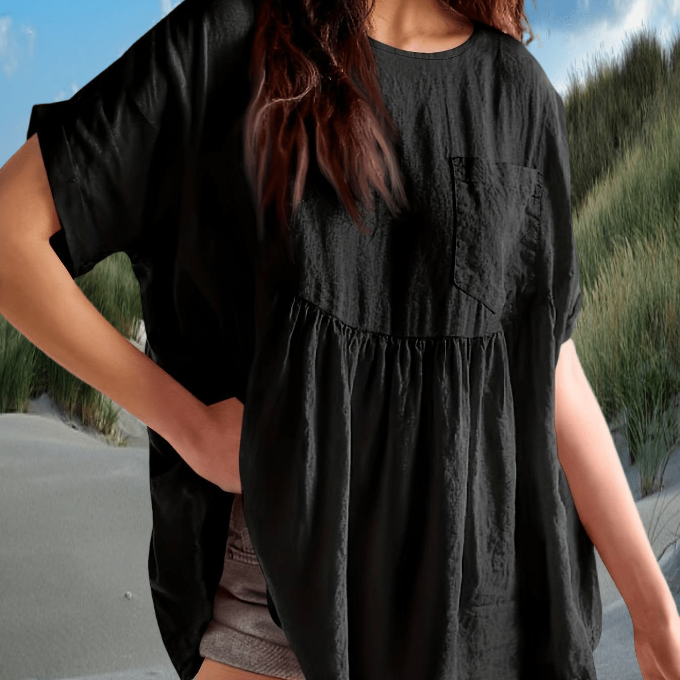 Image of Women's Daily Casual T-shirts Loose Oversized Crew Neck Waist-cinchingdoll Edges Top