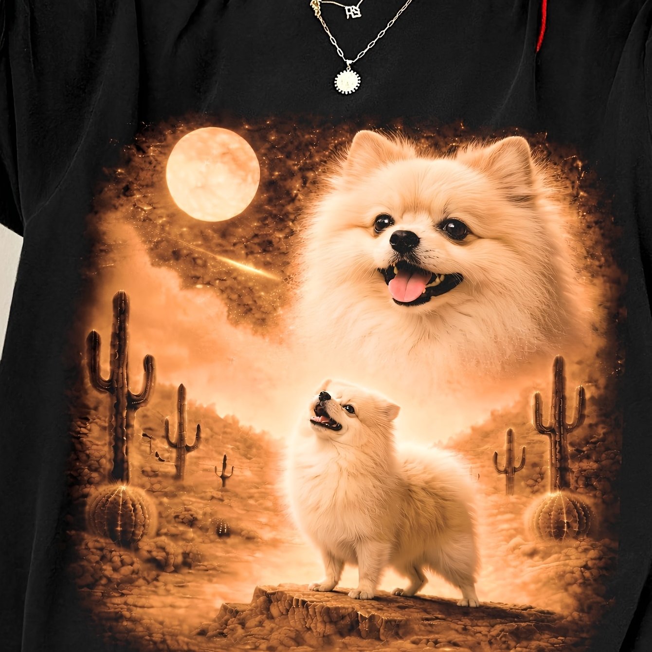 TEMU Pomeranian Moon Funny Dog Breed Retro 90s Wilderness Animal For Husband T Shirt Men 180g Cotton Tee Male