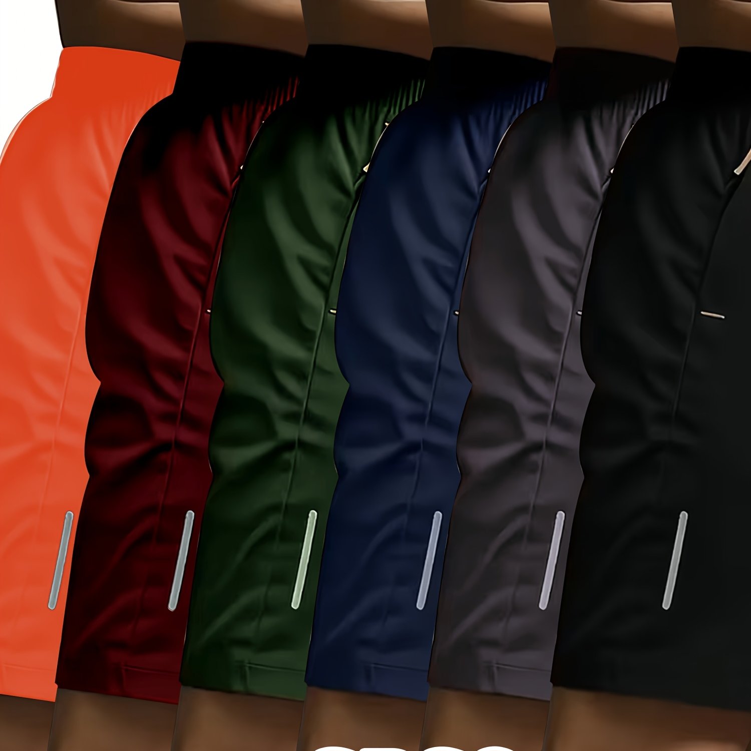 TEMU Shorts 6pcs Random Black-gray-navy Blue-army Green-burgundy-orange, Men's Athletic Casual Shorts With Reflective Stripes, Double-sided Zipper