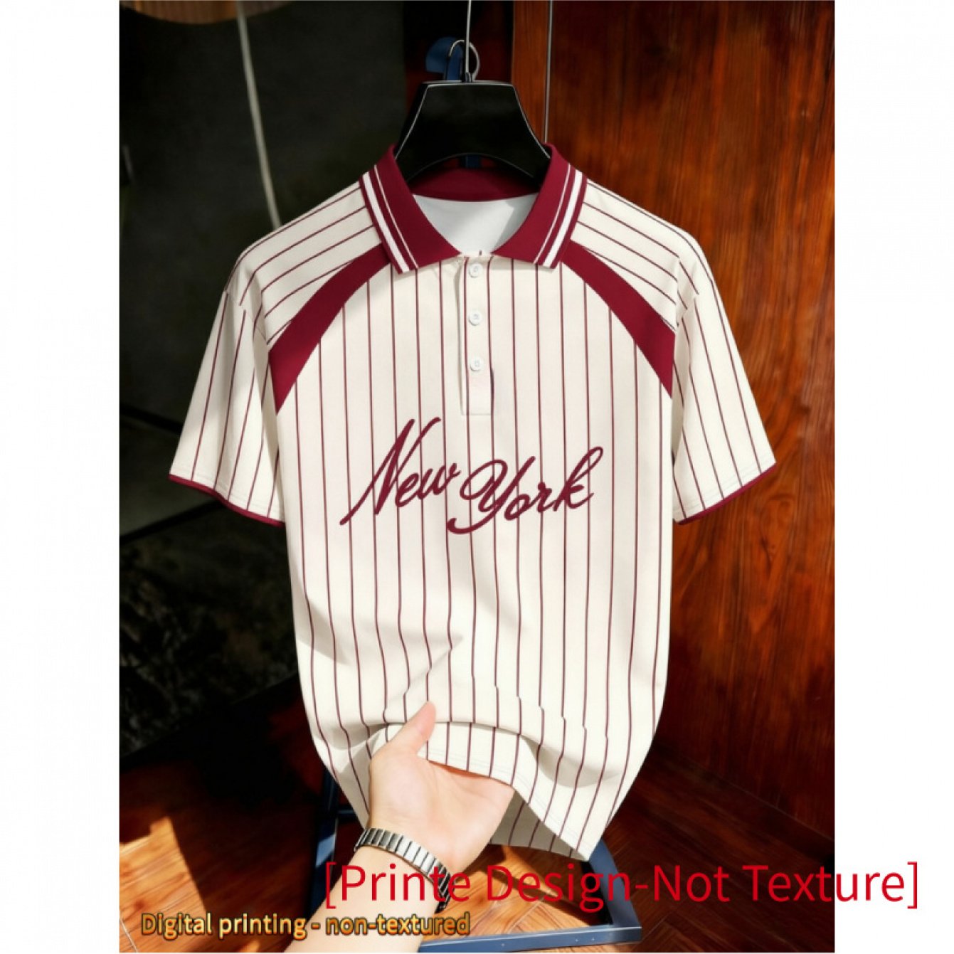 TEMU Printed Design - Not Textured Vintage American Letter Badge Striped Shirt -block Loose Casual Baseball Short Sleeve Top Casual Sports Jersey