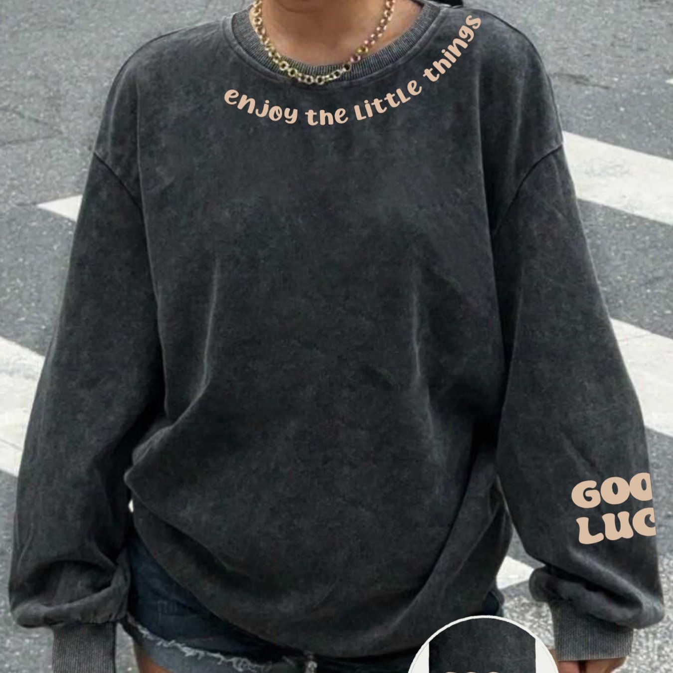 Letter Printed Casual Retro Women's Washed Round Neck Hoodie For Autumn And Winter, Women's Clothing