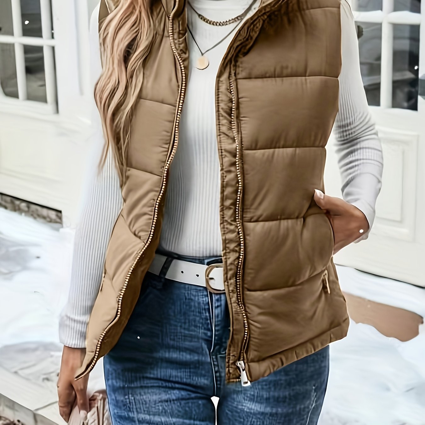 TEMU Women's Sleeveless Jacket, Autumn Warm Thick Vest, Winter Outdoor Casual Vest Coat