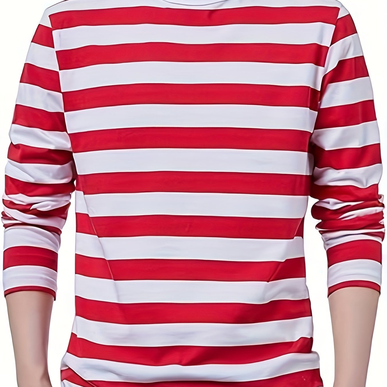 TEMU Printed Design Not Textured/embroidered/sequins Not Jean The Print. Men's Red And White Striped Long Sleeve T-shirt - Autumn/winter Style, Base