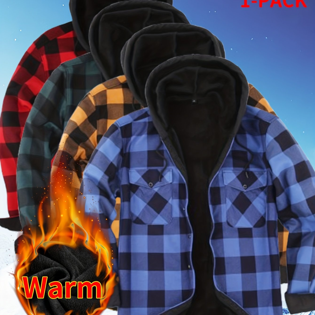 TEMU 2026 's Hooded Jacket - Cozy Fleece-lined, Thickened Casual Long Sleeve Shirt With Pockets, Black And Green Checkered Pattern, Perfect For