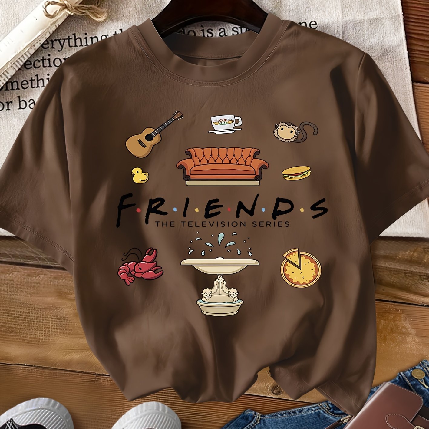 TEMU [warner] Women's Elegant Short-sleeve " " Collection Letter Print Crew Neck T-shirt, Comfortable, Soft, And Breathable, New Style, Fashionable