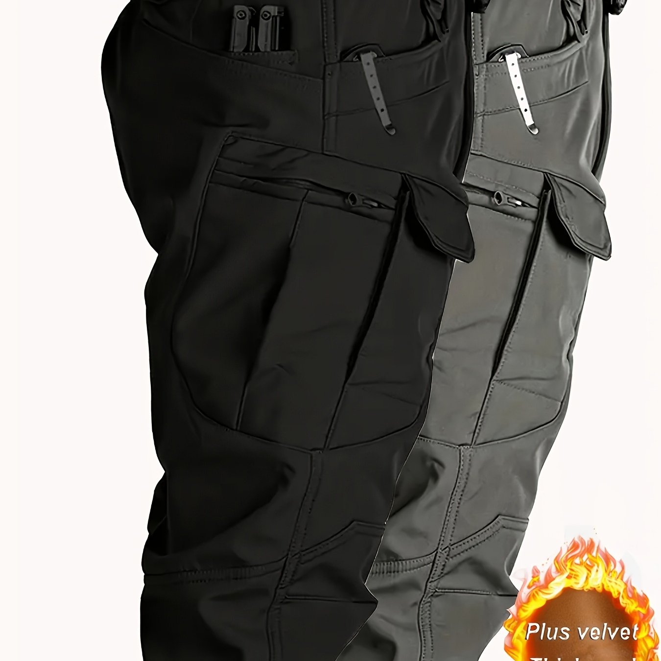 Image of Set Of 's Thick Fleece Cargo Pants Designed For Winter, Featuring Multifunctional . Ideal For Outdoor Activities In Cold Weather Such , Camping, Hunting, Skiing, Cycling, And More