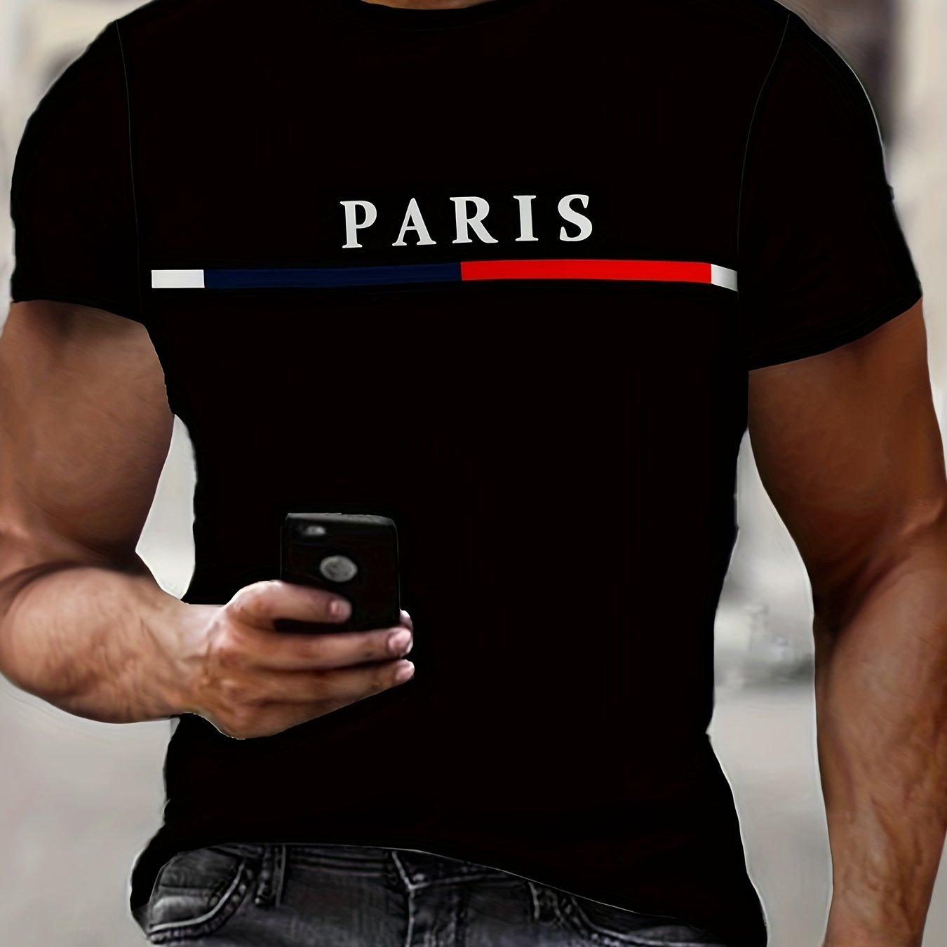 TEMU Men's Gradient Color Paris T-shirt, Short Sleeve Crew Neck Tee, Men's Clothing For Summer Outdoor