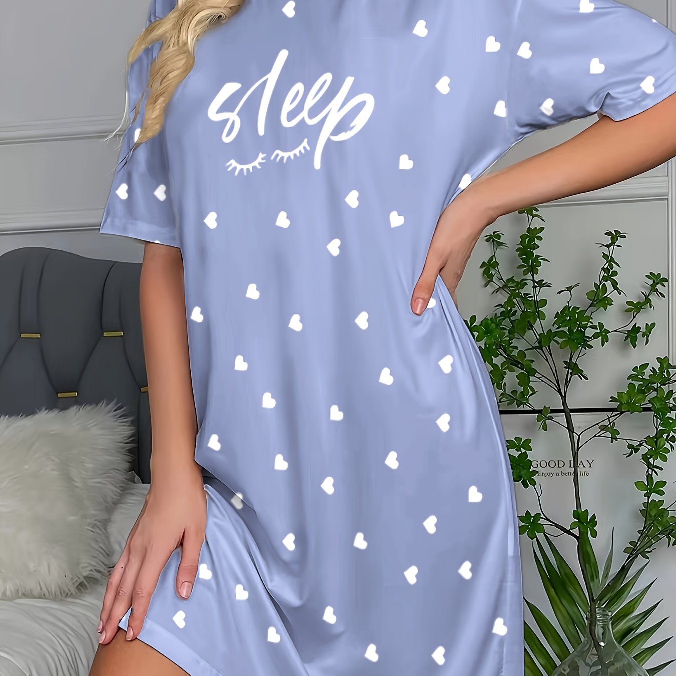 Women's Letter Print Nightgown, Comfortable For Night
