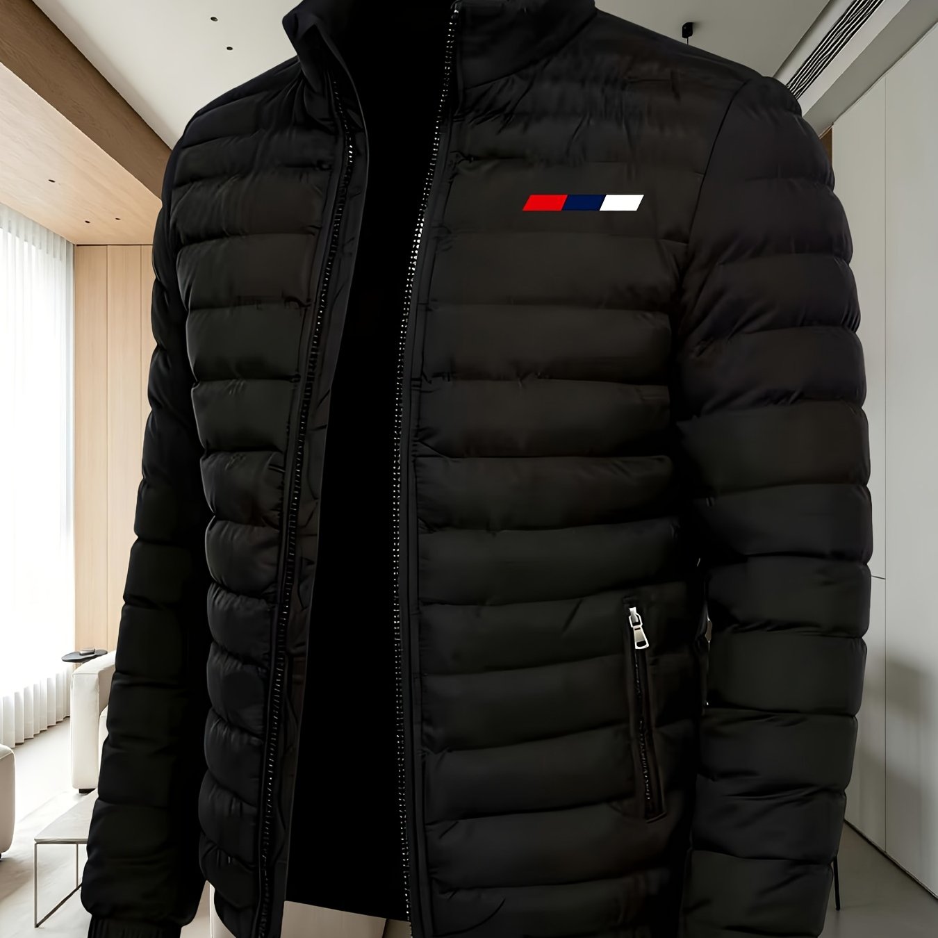 TEMU Veste matelassée unie simple avec vêtements d'hiver épaissis intérieurement pour hommes