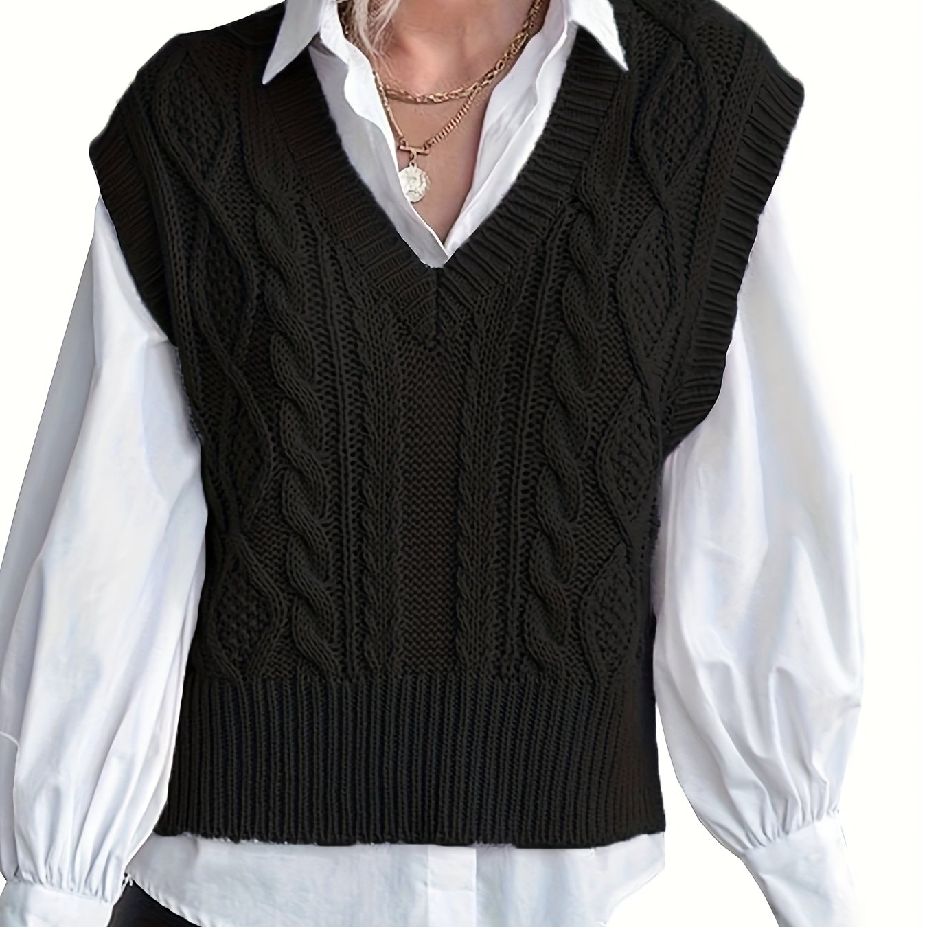 Image of Women's Sleeveless Sweater Vest - Solid Color Ribbed Preppy Pullover Top, Blouse Vest For Spring/fall Layering, Machine Washable Casual Sweaters For To Party Outfits