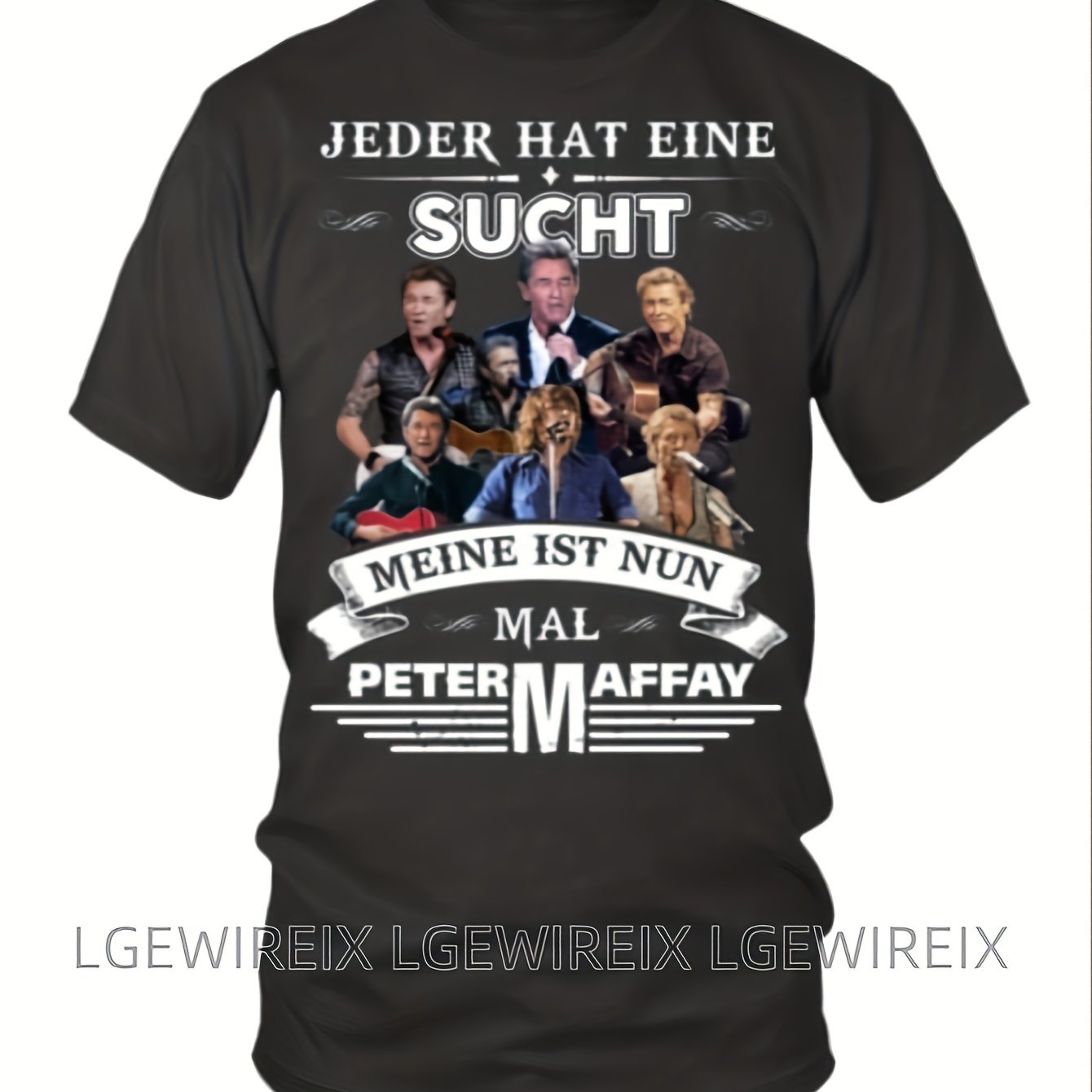 Image of Men's Funny German Text Graphic T-shirt - Peter Maffayie Quote Tee, Black Shirt With White Print, Casual Everyday & Themed Events, Regular Fit Round Neck Top, Adult Men's Apparel