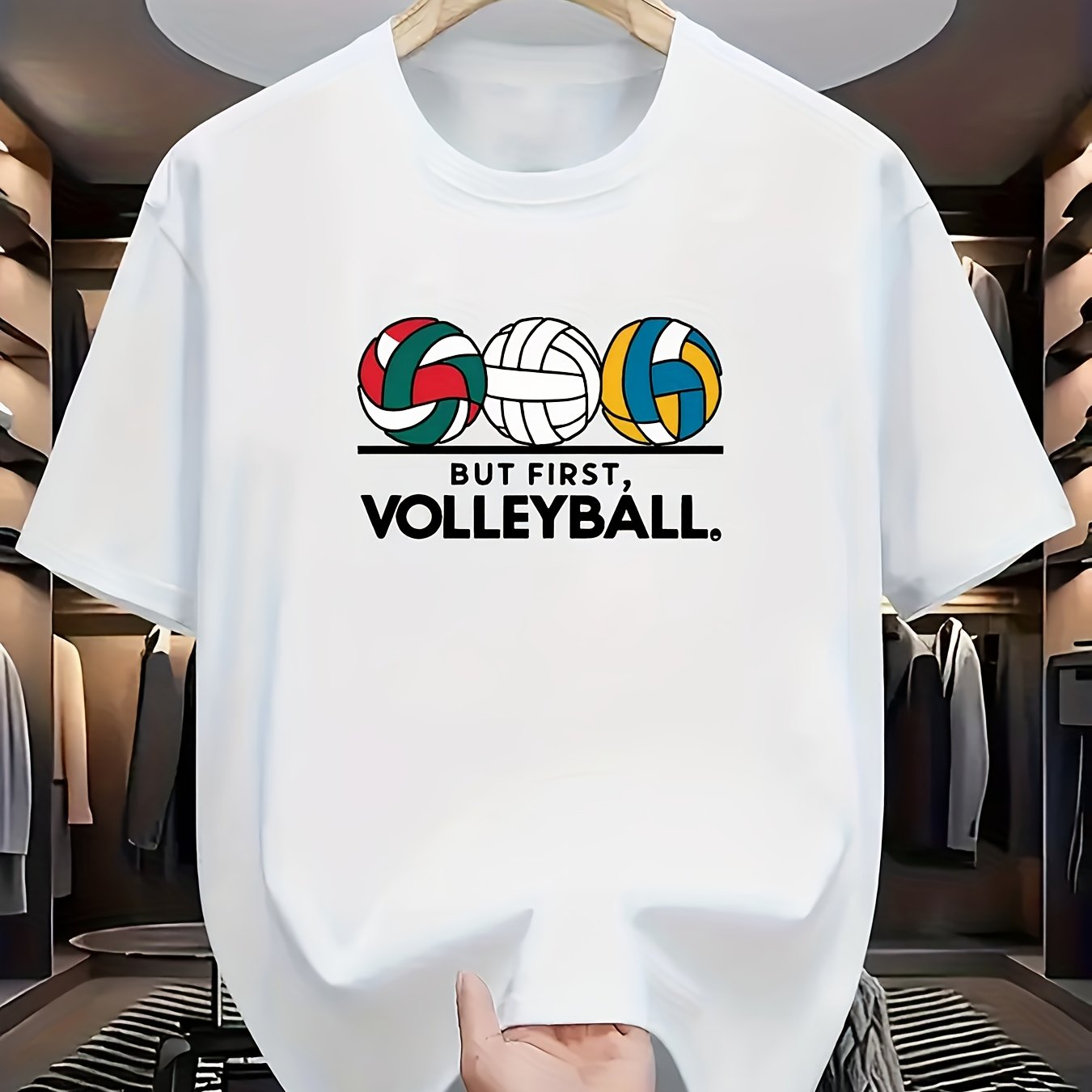 TEMU Full Of Volleyball Passion! White Short-sleeve T-shirt With ", Volleyball." Text And Volleyball Element Print For A Volleyball Fashion Style