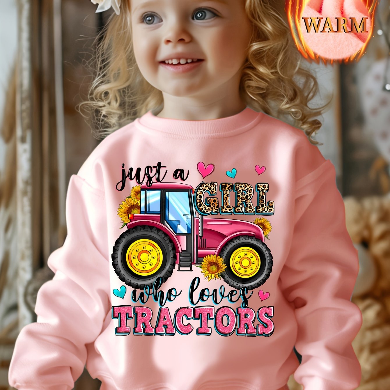 Image of Farm Tops For Girls, '' Who Tractors'' Print Sweatshirt, Fall Clothes For Kids, Gift