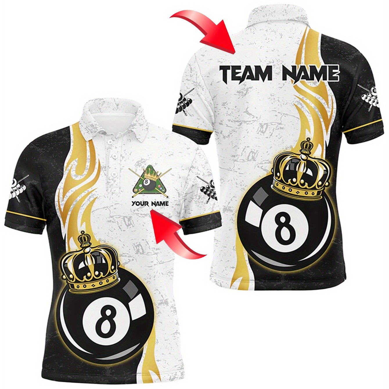 TEMU Customizable Shirt With Crown And Pattern Print. Front And Back Personalized With Team Names Or Names. Suitable For Casual, Sports, Beach, And