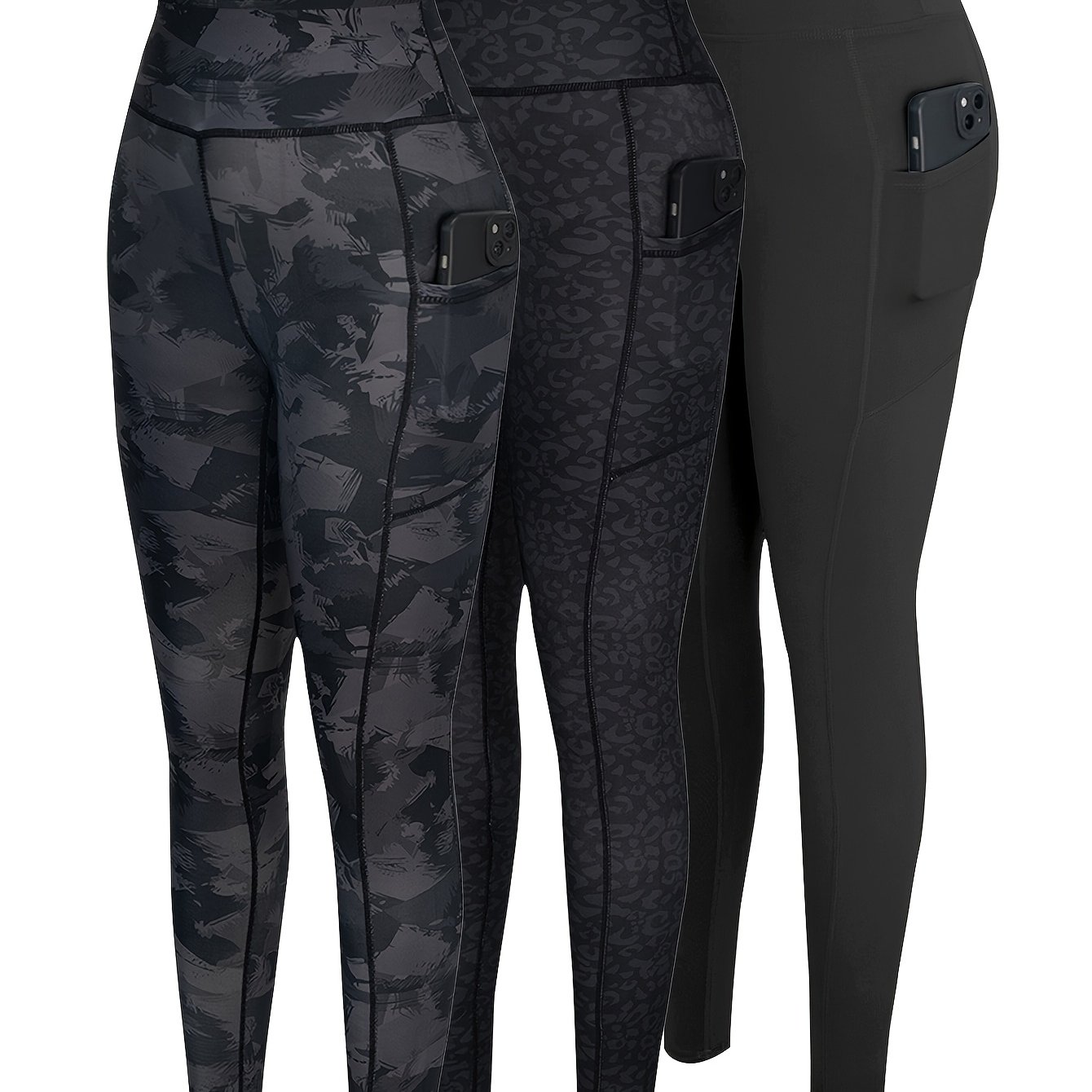 3-pack Women' Leggings, Soft High-waist Tummy Control Fitness Yoga Pants With Print
