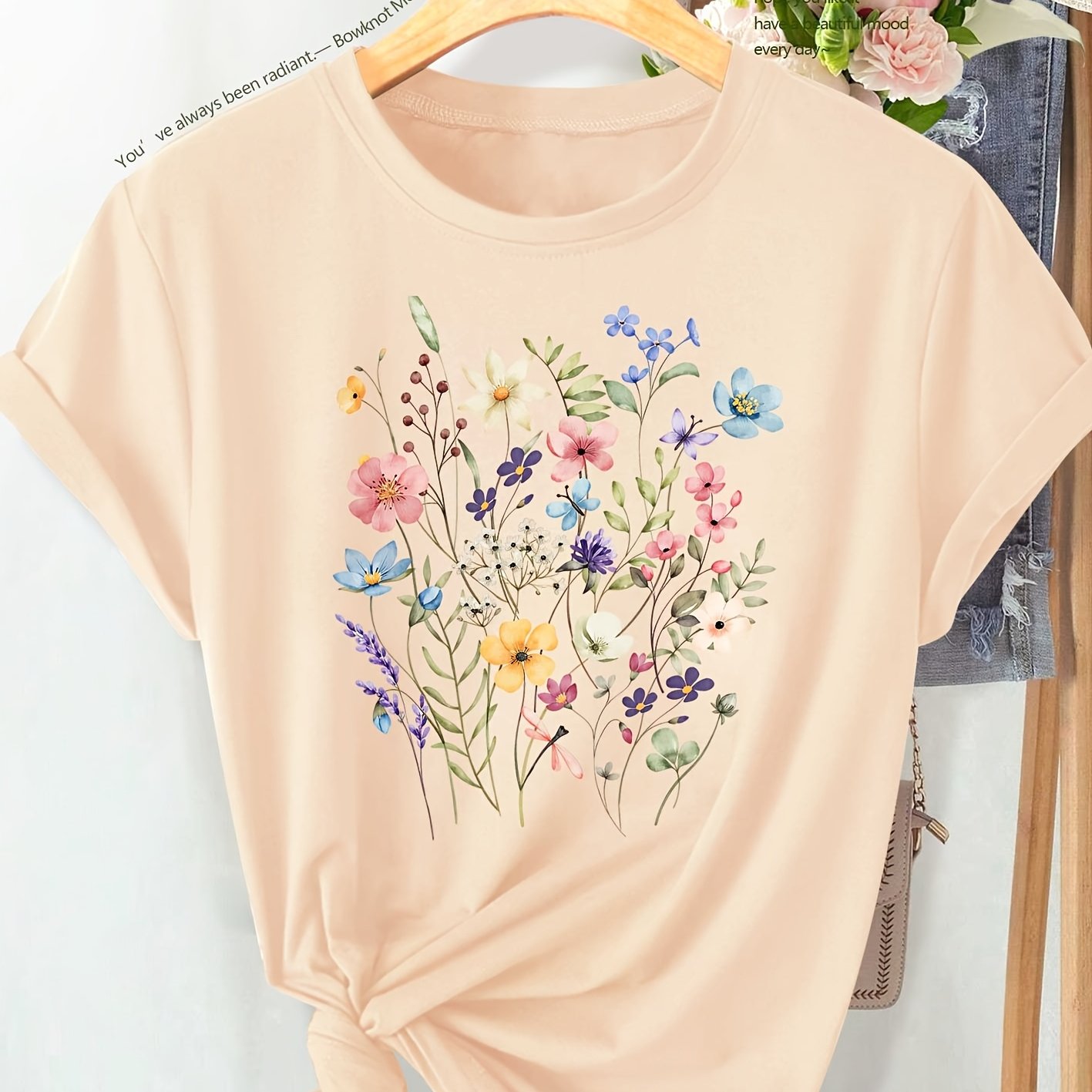 TEMU Summer New Arrival Minimalist Elegant Women's Clothing Watercolor Cluster Gentle Daily Fashion Retro Style, Spring And Summer Women's Plus Size