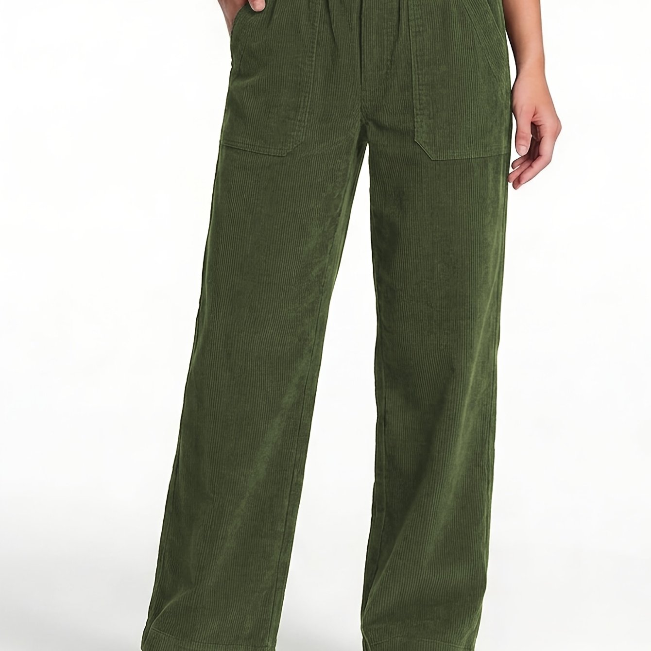 TEMU Women's Stretch Waist Wide-leg Pants - High-quality Corduroy Texture Casual Versatile Straight-leg Trousers, Comfortable For , Machine Washable