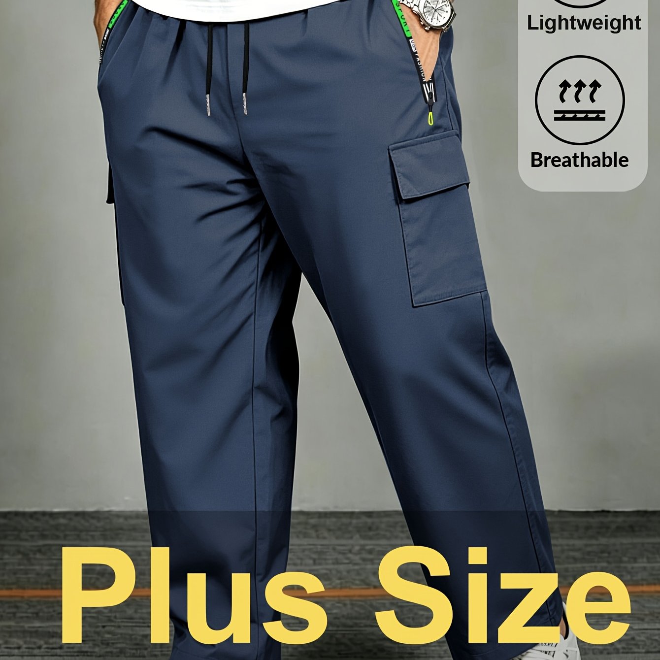 TEMU Pantalones Cargo Deportivos Casuales de Talla Grande para Hombre, Pantalones Rectos Suelos Largos de Moda con Cremallera, Cintura Elástica con
