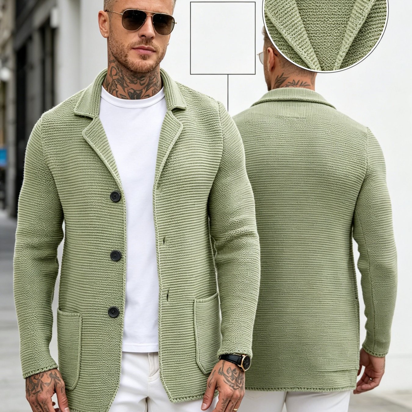Image of Aw26 Men's Fall Winter Lapel Cardigan Sweater Casual Blazer Style Knit Jacket European Versatile Long Sleeve Knitwear Outerwear For Daily Wear Office Streetwear Ss26