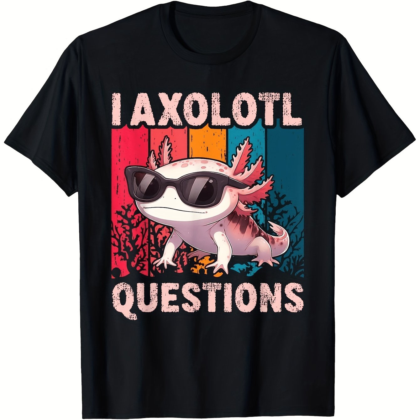 TEMU T-shirt graphique rétro "I Axolotl Questions" pour garçons et filles, T-shirt décontracté et amusant à manches courtes avec un design coloré ,